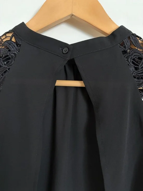 Romantic Black Lace Sheer Top Whimsigoth Goth Cut Out Back Blouse Medium - Picture 6 of 9